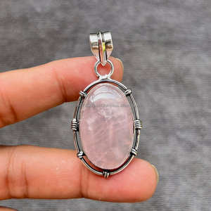 Colgante de Plata de Ley 925, colgante de piedras preciosas de Cuarzo Rosa Pera, regalos de Año Nuevo, regalos para mujeres - Product Image 6