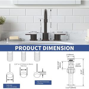 Robinet de lavabo de salle de bain à 2 poignées, 8 pouces, avec bec pivotant à 360 degrés, finition bronze huilé, à large ouverture, avec siphon de vidange intégré - Product Image 6