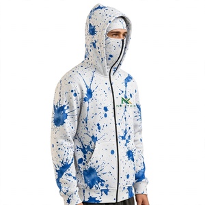 NEXTEX Unisex Paint Splatter Zip Up Hoodie White Blue Ninja <b>Face</b> <b>Mask</b> Hooded Jacket - Product Image 4
