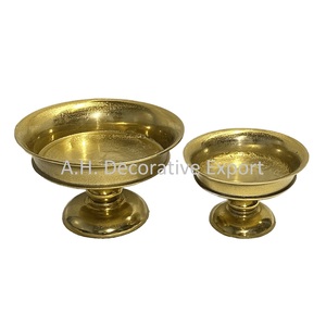 Elegant Pedestal Metal Flower Bowl <b>Set</b> Vintage Gold Centerpiece Risers Handcrafted Decorative Urn for Tabletop Deco for Weddings - Product Image 4