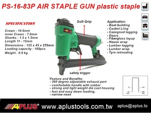 ปืนยิงตะปูลม APLUS PS-16-83P ขนาด 16 มม. ทำจากอะลูมิเนียมและพลาสติก รุ่น 83P ขนาดก้าน 10.6 มม. ตะปูขนาด 1.5x1.5 มม. สำหรับติดตั้งตู้ - Product Image 2