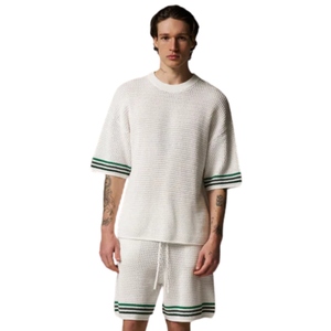 Men Crochet Knit T <b>Shirt</b> Short Sleeve Breathable Cotton Mesh Top Casual Summer Streetwear Wholesale OEM Custom Factory - Product Image 6