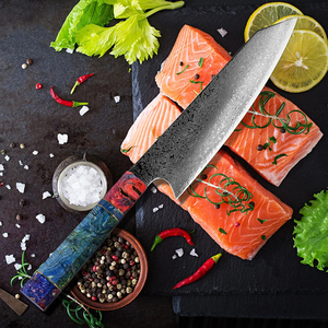 Damascus Steel Chef <b>Knife</b> <b>Set</b> with Pakka Wood Handle Seven-piece Custom Forged Handmade OEM Professional Kitchen <b>Knives</b> With Bag - Product Image 3