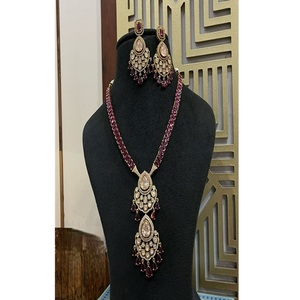 Stylish Trendy Premium Quality Moissanite Design Gold Plated Brass Polki Necklace <b>Set</b> Earrings <b>Women</b> Designer Wedding Party <b>Gift</b> - Product Image 2