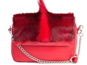 Red Faux <b>Fur</b> Crossbody Bag <b>With</b> Chain Strap And Tassel Detail - Product Image 1