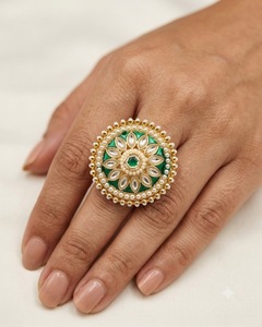 Handcrafted Kundan Pearl Meenakari Round Finger <b>Ring</b> Ethnic Bridal Wedding Statement Jewelry <b>Ring</b> <b>Adjustable</b> <b>Size</b> <b>Ring</b> Wholesale - Product Image 2