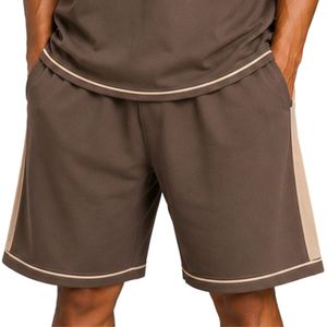Brown Mens Oversized T Shirt And Shorts <b>Set</b> Beige Contrast Panels Custom Logo Crew Neck Casual Streetwear Wholesale Manufacturer - Product Image 6