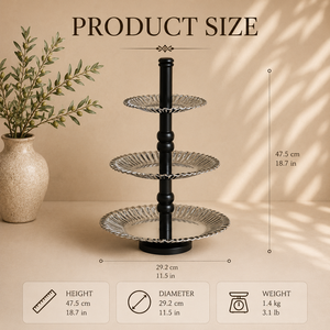 Soporte de Servicio de Tres Niveles de Madera y Metal de Primera Calidad con Bandejas Decorativas Texturizadas, Exhibición que Ahorra Espacio para Postres y Frutas - Product Image 2
