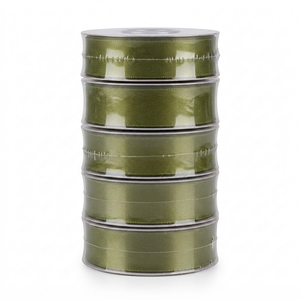 Cinta de Satén Verde Oliva de 25mm, de una Sola Cara, Directo de Fábrica, 5 Rollos x 8 Metros, para Cestas de Regalo, Lazos para Coronas Navideñas, Venta al Por Mayor - Product Image 3