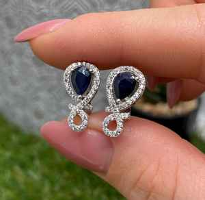 Boucles d'oreilles en saphir bleu naturel, argent sterling 925, faites à la main, certifiées IGI, luxe, cadeau pour femme, mariage, fête, vente en gros - Product Image 1