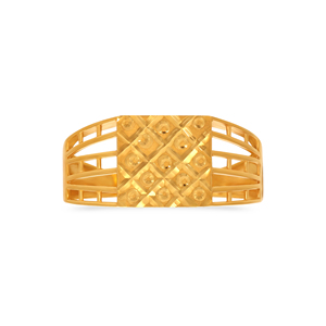 Modern Gold Geometric Statement <b>Ring</b> with <b>Open</b> Grid Lattice Band Textured Rectangular Center Panel and Bold Wide Design <b>Ring</b> - Product Image 3
