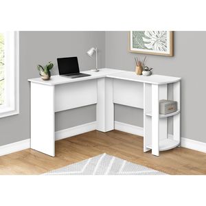 Scrivania Angolare Moderna da 48 Pollici in Laminato Bianco per Ufficio e Casa, con Ripiani Portaoggetti per Lavoro e Uso Laptop - Product Image 5