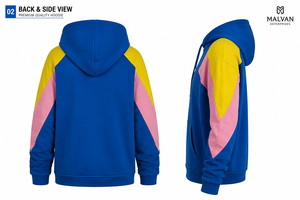 Custom Color Block Pullover Hoodie <b>Sweatshirt</b> Blue <b>Pink</b> Yellow Long Sleeve Hooded Casual Streetwear Fashion Apparel Manufacturer - Product Image 2