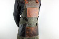 Tablier en toile personnalisé avec logo pour bar à expresso, bretelles croisées en cuir, uniforme professionnel anti-salissures pour barista et ouvrier de bar