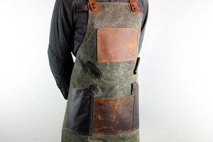 Tablier en toile personnalisé avec logo pour bar à expresso, bretelles croisées en cuir, uniforme professionnel anti-salissures pour barista et ouvrier de bar - Product Image 1