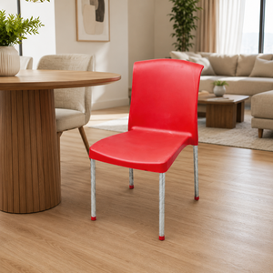 Red <b>Plastic</b> <b>Chair</b> Metal Legs Traditional Design Durable Construction Outdoor <b>Dining</b> Bathroom Bedroom Kitchen Living - Product Image 4