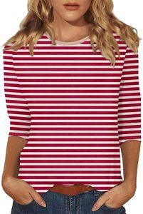 เสื้อยืดลายทางสำหรับผู้หญิง คอกลม สวมใส่สบาย มีสไตล์ ทันสมัย เหมาะสำหรับใส่ทุกวัน - Product Image 1