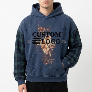 เสื้อท็อปสตรีทแวร์สไตล์เรโทรกรันจ์ ลายสก็อตแบบแพทช์เวิร์คตัดต่อสีสันสดใส แต่งลายผีเสื้อ ขาดๆ แบบวินเทจ  ไซส์พลัส  ทันสมัย  ผ้าฟลานเนล - Product Image 1
