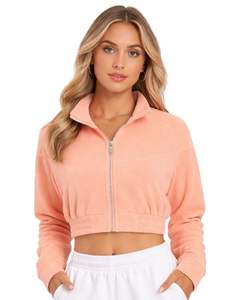 Veste polaire courte zippée personnalisée pour femme, légère, sportive, décontractée, chaude pour l'hiver, avec logo personnalisé, fournisseur OEM - Product Image 1