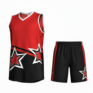Camiseta de Baloncesto Personalizada Roja y Negra con Estampado de Estrellas, sin Mangas, Cuello en V, Sublimada, Ropa Deportiva para Hombre, para Todas las Temporadas, Corte Regular - Product Image 4