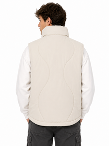 Gilet matelassé décontracté pour homme, sans manches, col montant, couleur unie, chaud et isolé, avec fermeture à boutons-pression intégrale - Product Image 3