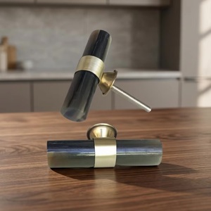 Cylindrical Brass <b>Cabinet</b> Handle with Black Resin <b>Knob</b> for Kitchen Furniture Contemporary Design Durable Finish - Product Image 1