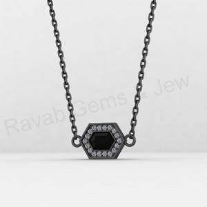 Magnifique pendentif hexagonal en argent 925 plaqué or jaune 14 carats avec diamants CZ et onyx noir, bijoux minimalistes pour femmes - Product Image 4