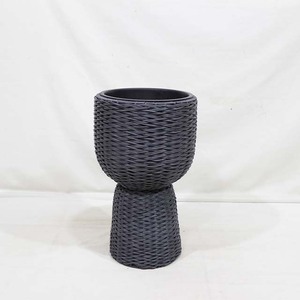 Ensemble de pots de fleurs en plastique grand format, modernes et durables, pour jardin extérieur, design minimaliste, gris foncé, style tressé - Product Image 1