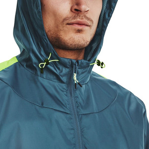 Veste de course coupe-vent à capuche pour homme, bleu, blanc, vert fluo, color block, fermeture éclair sur le devant, décontractée, pour le printemps - Product Image 6