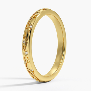 Anillo de Oro con Grabado Delicado de Hoja y Rama con Diamantes - Product Image 2