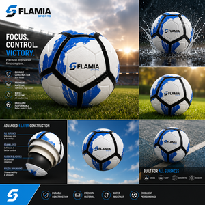 Flamia Sports <b>Training</b> <b>Football</b> Size 5 White Blue Black Eco-Friendly High Air Retention Rubber Bladder Classic Screen Printed - Product Image 2