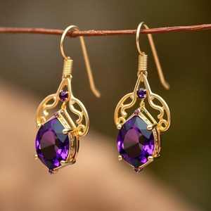 Boucles d'oreilles pendantes en argent sterling 925 belle améthyste bleue plaquée hydro-pierre - Product Image 3