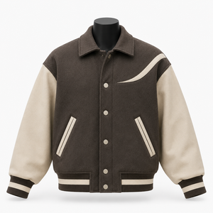 Chaqueta Bomber Varsity Premium Estilo Universitario, Diseño Color Block Vintage de Béisbol, Mezcla de Lana, Estilo Casual Urbano, Resistente al Viento - Product Image 1