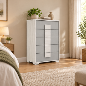 Commode contemporaine blanche moderne à 6 tiroirs, armoire de rangement haute pour chambre à coucher - Product Image 1