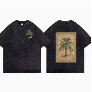 เสื้อยืดพิมพ์ลายต้นปาล์มสีดำสำหรับผู้ชาย คอกลม แขนสั้น ผ้าถัก สไตล์ลำลองสำหรับฤดูร้อน เสื้อผ้าแนวสตรีท - Product Image 3