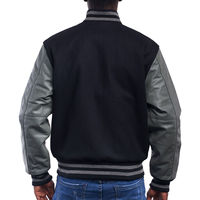 Jaket Varsity Hitam Mewah Khusus Pria dengan Lengan Kulit, Jaket Letterman Varsity untuk Pria
