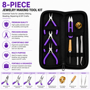 Kit de suministros para la fabricación de joyas con alicates morados, pinzas y herramientas para manualidades de joyería DIY, juego de acero inoxidable - Product Image 5