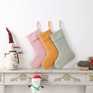 Mustard Yellow Quilted Christmas Stocking Soft Cotton Stitched <b>Honeycomb</b> Pattern Holiday <b>Decoration</b> Hanging Sock - Product Image 1