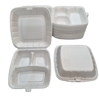 Usine 8*8 pouces trois compartiments PS récipient alimentaire en mousse avec couvercle boîte à lunch/restauration rapide/hamburger fabriqué au Vietnam
