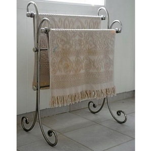 Porte-serviettes double barre en métal argenté classique, support autoportant, organisateur de salle de bain, structure robuste au design vintage - Product Image 1