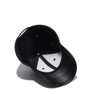 Unisex <b>Black</b> PU <b>Baseball</b> <b>Cap</b> 6-Panel Solid Color Adjustable Fit Casual Hat for Adults Four Seasons Wear - Product Image 3
