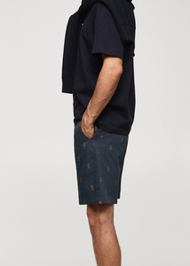 Wholesale Price <b>Shorts</b> <b>Men's</b> <b>Navy</b> Blue Printed Pineapple Pattern Bermuda <b>Shorts</b> Casual Oxford Fabric Mid Waist Button Fly Pocket - Product Image 4