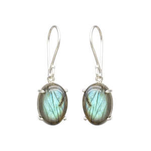 Natural Labradorite Gemstone Dangler Earrings 13.8 CTW Oval Cabochon Gemstone Dangling in 925 <b>Sterling</b> <b>Silver</b> Ear <b>Wire</b> Earrings - Product Image 3