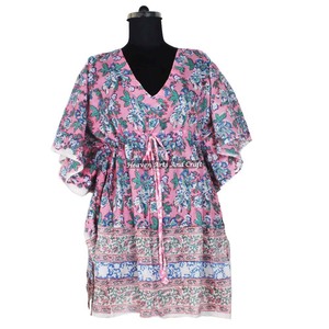 100% Cotton Women Sleepwear Hand Block Printed Kaftan <b>Dress</b> KFCS070 Light Weight Women Casual Occasion Wear Short Caftan <b>Dress</b> - Product Image 5