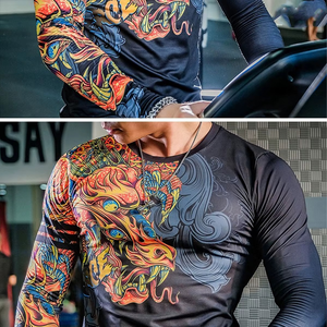 Mens Sublimation Printed Rash Guard Spandex <b>Compression</b> <b>Shirt</b> for BJJ MMA Gym Surfing & Diving (OEM/ODM) - Product Image 3