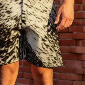 Pantalones Cortos de Cuero Genuino con Pelo de Vaca para Hombre, Diseño Vaquero Occidental, Lujo y Moda Urbana - Product Image 6