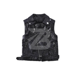 Gilet en cuir PU sans manches pour garçons, veste d'extérieur pour enfants, gilet d'automne uni et tendance pour enfants - Product Image 5