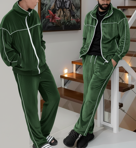 Customized Unisex Embroidery Hooded Velour 100% Cotton Tracksuit Logo 2 Piece Jogger Set Track Suit Velvet Men - Product Image 1