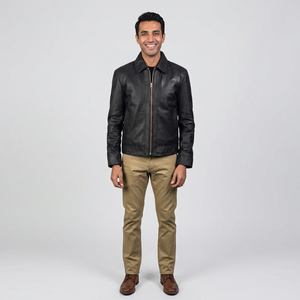Handcrafted <b>Men's</b> Leather Jacket - Stand Collar with Snap Button - Durable Cowhide - <b>men</b> leather jacket for <b>men</b> - Product Image 1