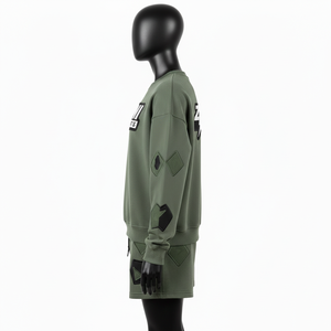 Ensemble femme sweat-shirt et short en molleton de coton brossé 320 GSM vert menthe avec logo en strass thermocollé - Product Image 6